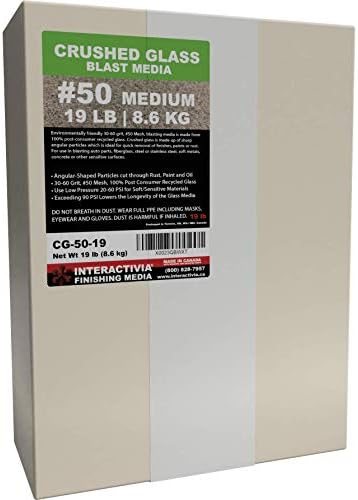 30-60 Grit (#50) Crushed Glass Abrasive - 19 lb or 8.6 kg - Blasting Abrasive Media (Medium) #50 Mesh - 559 to 254 Microns - for Blast Cabinets Or Sand Blasting Guns