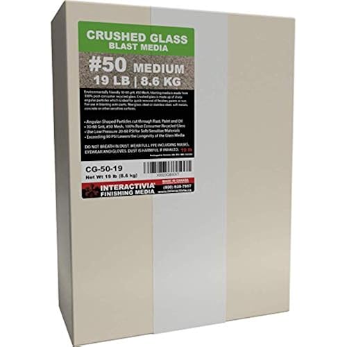 30-60 Grit (#50) Crushed Glass Abrasive - 19 lb or 8.6 kg - Blasting Abrasive Media (Medium) #50 Mesh - 559 to 254 Microns - for Blast Cabinets Or Sand Blasting Guns