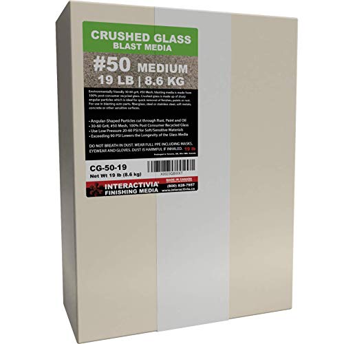 30-60 Grit (#50) Crushed Glass Abrasive - 19 lb or 8.6 kg - Blasting Abrasive Media (Medium) #50 Mesh - 559 to 254 Microns - for Blast Cabinets Or Sand Blasting Guns by INTERACTIVIA - Used condition - US$30.99