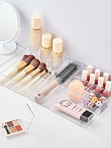Image of SMARTAKE 37-Piece Drawer Organizer with Non-Slip Silicone Pads, 4-Size Desk Drawer Organizer Trays Storage Tray for Makeup, Jewelries, Utensils in Bedroom Dresser, Office and Kitchen (Clear)