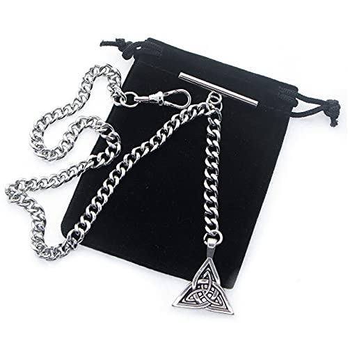 Albert Chain Silver Color Pocket Watch Chain Fob Chain For Men Trinity Celtic Knot Design Medal Fob With T Bar Swivel Clasp Ac191A #TOP5