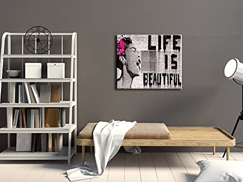 Wieco Art Abstract Giclee Canvas Prints Wall Art Ready To Hang For Kitchen Home Office Decor Banksy Life Is Beautiful Large Modern Stretched And Framed Grey Impressionist Pictures Paintings Artwork #TOP4