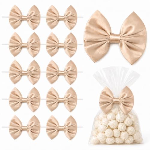 16 Pcs 3.5 in Satin Twist Tie Bows for Gift Wrapping, Champagne