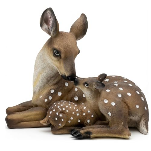 Bellaa Deer Statues Realistic Buck Stag Reindeer with Baby Love Decor 23493