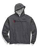 Champion Men's Powerblend Fleece Pullover Hoodie, Script Logo, Granite Heather-Y06794, Medium