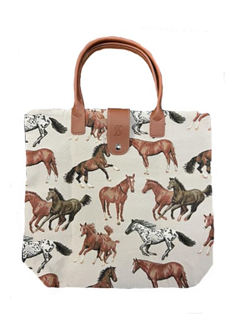 Signare Tapisserie Faltbare Einkaufstasche, Einkaufstasche Faltbar, Falttasche, einkaufsbeutel faltbar für die handtasche mit Pferd und Schaf Designs (Laufendes Pferd)