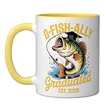 O Fish Ally Graduated Est 2026 Funny Fishing Graduation Ceramic Mug, Yellow/White