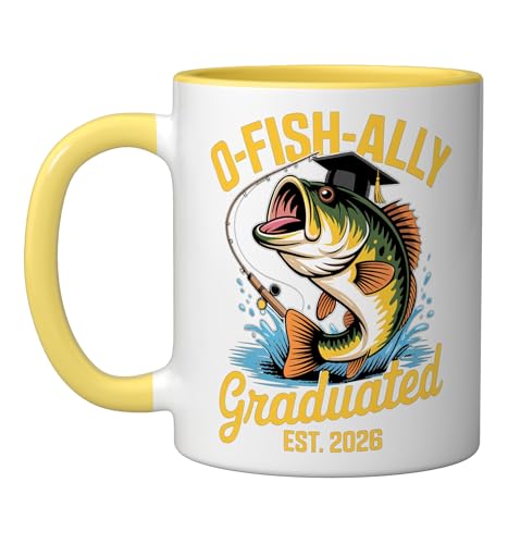 O Fish Ally Graduated Est 2026 Funny Fishing Graduation Ceramic Mug, Yellow/White