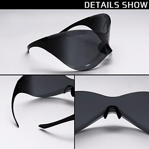 GUVIVI Futuristic Sunglasses for Men Women Oversized Wrap