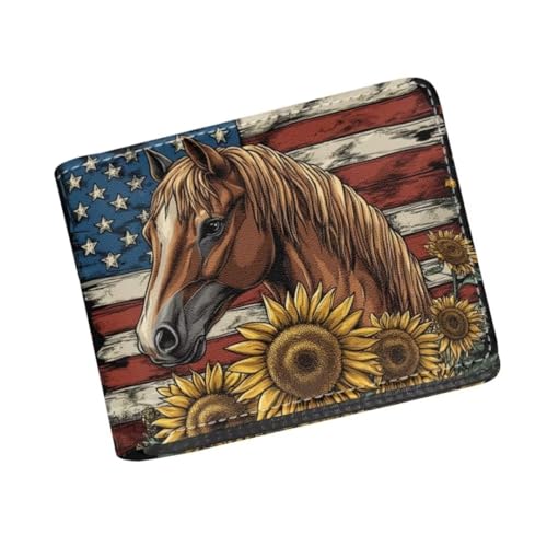 Image of Coldinair Horse Boys Wallet for Kids and Teenager,American Flag Small RFID Bifold Wallets Bi-fold PU Leather Wallet Credit Id Card Cash Holder for Teen Boys
