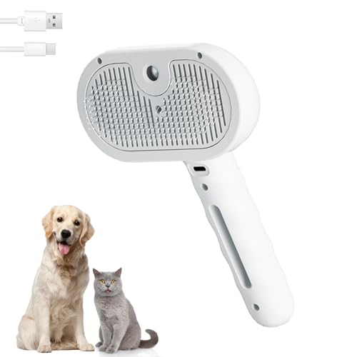 Self Cleaning 4-In-1 Pet Spray Hair Removal Comb,Dog Steam Grooming Brush with Spray and Shedding Button,Magic Wand for Pet Hair for Cats Dogs