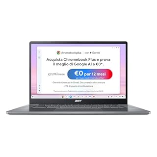 acer Chromebook Plus 515 CB515-2H-38J3, Notebook con IA Google, PC Portatile, Processore Intel Core i3-1215U, Ram 8 GB DDR5, 256 GB PCIe SSD, Display 15.6" FHD IPS, Scheda Grafica Intel UHD, ChromeOS
