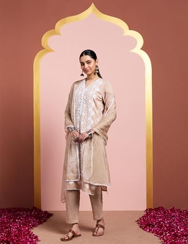 Image of Amazon Brand - Myx Women's Pure Cotton Embroidered Kurta Set with Dupatta (Available in Plus Sizes)