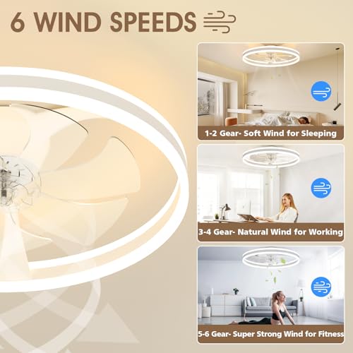 NIORSUN Ceiling Fans with Lights and Remote, 60cm Modern Smart LED Ceiling Fan Light, 6 Speeds and 3000K-6500K Dimmable Quiet Fan Lights Ceiling for Bedroom Living Room Dining Room (White) - Image 3