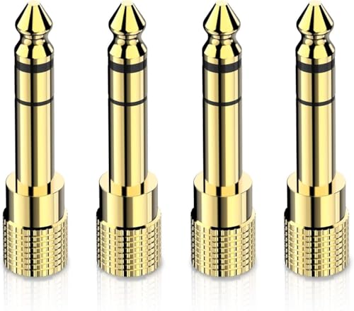 Mizi (4 Pack 6.35mm (1/4 inch) Male to 3.5mm (1/8 inch) Female Gold Plated Stereo Audio Jack Adapter for Aux Cable, Guitar Amplifier, Headphone - Golden