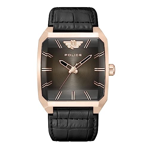 Image of Police Quartz Analog Gradiant Brown Dial Black Leather Strap Watch for Men - PLPEWJA0006002
