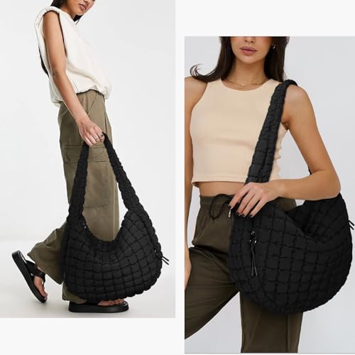 GSenhui Gesteppte Tasche Groß, Puffer Tasche Crossbody Bag Puffy Tote Bag Stepptasche zum Umhängen, Baumwolle Quilted Bag Hobo Bag Einfarbig Daunen Puffer-Tragetasche