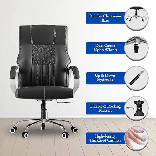 Image of FUGO FG21 Ergonomic Office Chair,Adjustable Height,Cushioned Back&Seat,Tilting Mechanism,Heavy Duty Metal Base,Dual Nylon Casters,Comfortable Desk Chair for Work,Home Office,3-Year Warranty (Black)