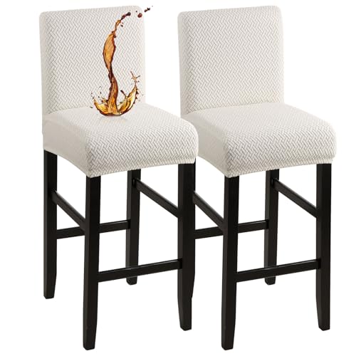 Image of YISUN Waterproof Bar Stool Covers, Stretch Pub Stool Chair Cover Removable Washable Counter Stool Covers Bar Stool Slipcovers for Kitchen, Pub, Dining Room (2 Pack, T-Beige)