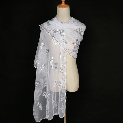 L'VOW Glittering 1920s Scarf for Women Mesh Sequin Wedding Cape Fringed Evening Shawl Wrap2