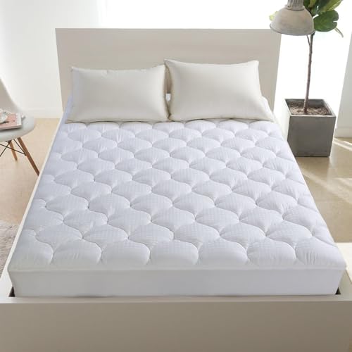 LEISURE TOWN Queen Mattress Pad Fitted Quilted Cotton Mattress Cover Cooling Soft Pillow Top Mattress Topper with Down Alternative Filling Mattress Protector with 8-21 Deep Pocket (60x80 White)
