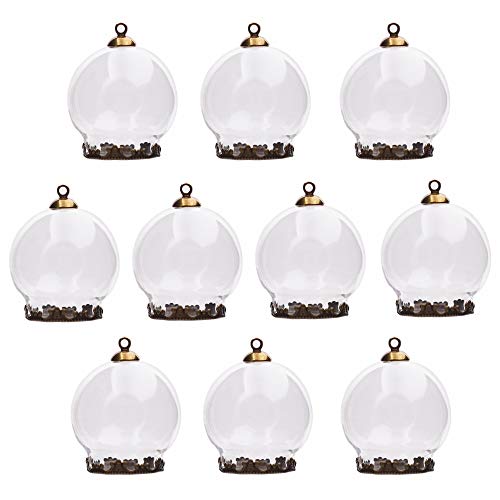 10Set 30X20Mm Mini Empty Clear Glass Globe Bottle With Base & Cap Set Glass Dome Cover Glass Vial Pendant Jewelry Findings Supply (Bronze Crown) #TOP5
