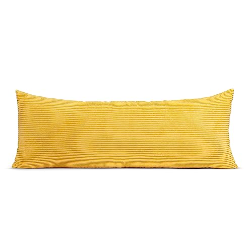 Sweet Jojo Designs Mustard Yellow Unisex Boy or Girl Body Pillow Cover Case – Decorative Accent Long Couch Kids Bed Pregnancy Pillowcase 54x20 - Solid Color Striped Corduroy Textured Minimalist
