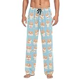 Cute Corgi Men's Straight-Fit Pajama Pant Lightweight Pjs Bottoms Sleep Pants with Pocket