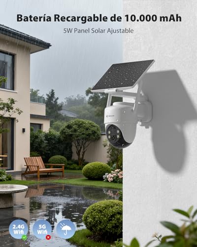 COCOCAM 4K 8MP Camara Vigilancia WiFi Exterior Solar con 10000mAh Batería, Panel Solar Ajustable 5W, Reconocimiento por IA, Detección Humana Mediante PIR, 355°P 90°T, WiFi 2.4GHz, WiFi 6, IP66 - imagen 6