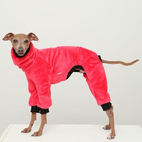 D DOGGY STAR イタグレ服 無地 ミンク ボア フリース ロンパース つなぎ 小型犬 中型犬 大型犬 秋 冬服 ウィペット服 ベドリントンテリア服 ドッギースター doggystar (赤, M)