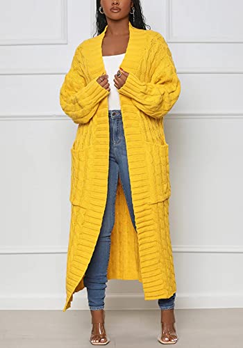 Image of Tcremisa Long Cable Knit Cardigans for Women Chunky Maxi Sweater Coat | Long Sleeve,Open Front,Ankle Length,Floor Length, Dual Pockets,Extra Knitted Duster,Loose Cozy Winter Outwear