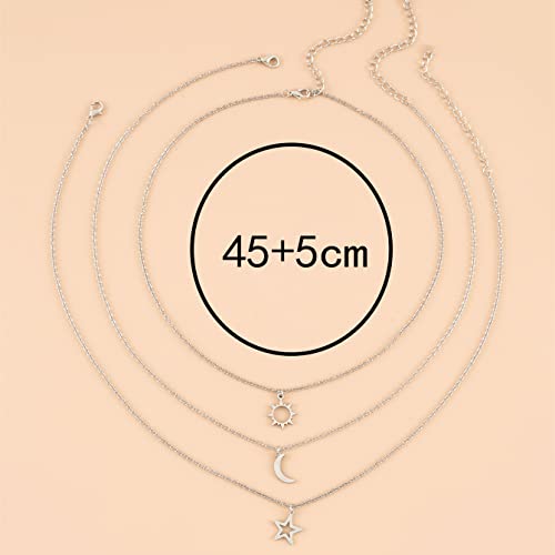 Image of COLORFUL BLING Stainless Steel Sun and Moon Star Necklace 3 Best Friend Friendship Sister Set for Women Mom Daughter BFF Jewelry Gifts