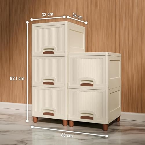 Plastic Multi-Purpose Organizer Modular Storage Box for Clothes, Kitchen, Bedroom & Living Room | Stackable Rack, Space-Saving Wardrobe Cabinet Wardrobe for Cloth (White, L5L) - Image 2 thumbnail