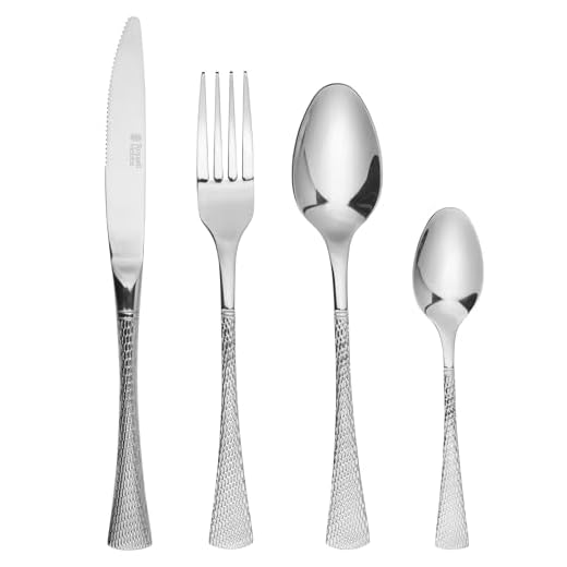Russell Hobbs RH02229EU7 Milan 16 Piece Cutlery Dinnerware Set, 18/0 Stainless Steel Tableware For 4 Place Settings, 50 Year Guarantee, Includes Knife/Fork/Dessert Spoon/Teaspoon
