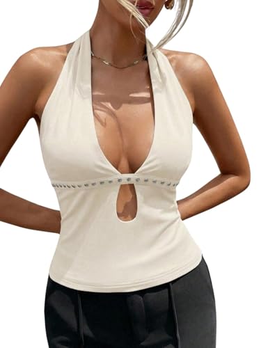 Image of Verdusa Women's Rave Halter Top Going Out Festival Crop Top Concert Outfits | Going Out Outfits for Women, Y2K Halter Top, Sexy, Rave Outfits, Festival Outfits for Women