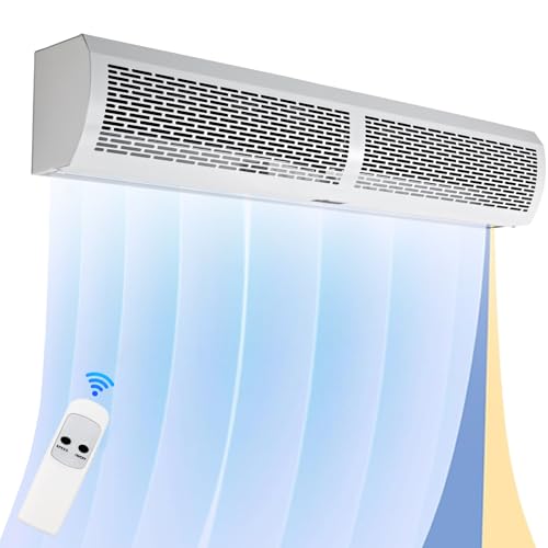 Air Curtain White 48 Inch 2 Speeds Remote Control Air Curtain Super Power,Door Blower to Keep Flies Out,Magnetic Door Switch Air Curtains for Doors Commercial,Household Unheated,All-copper wire motors
