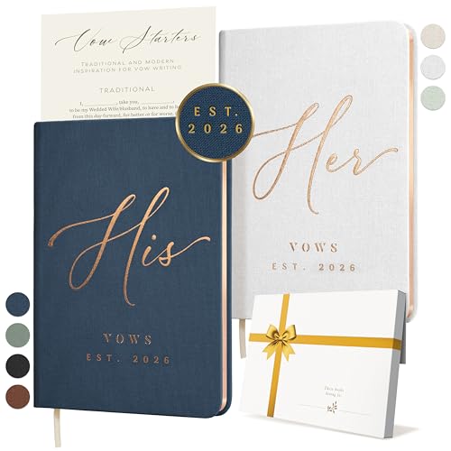 Image of Personalized 2026 Vow Books His & Hers - White & Navy Linen Wedding Vow Books Ideal as Accessories for Brides & Grooms, His & Hers Gifts - Wedding Registry Must Haves 2026 & Elopement Essentials