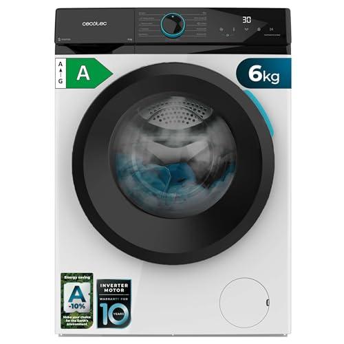 Cecotec Waschmaschine 6Kg Frontlader Bolero DressCode 6160: 1200 U/min, 11 Programme, niedriger Verbrauch, Inverter Plus Motor, Steam Max, Trommelreinigung, Schnellprogramm 15', LED-Anzeige