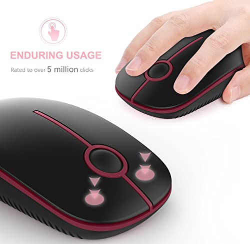 Image of VssoPlor Wireless Mouse, 2.4G Slim Portable Quiet Computer Mice with Nano Receiver for Notebook, PC, Laptop, Computer-Black and Wine Red