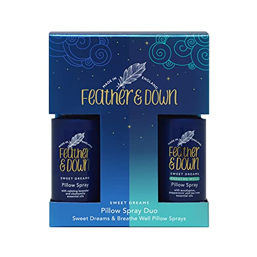 Feather & Down Sweet Dreams Pillow Spray Duo Set de regalo (50 ml x 2) – Contiene Sweet Dreams & Breathe Well Pillow Sprays. Apto para veganos y libre de crueldad. Fabricado en Inglaterra.