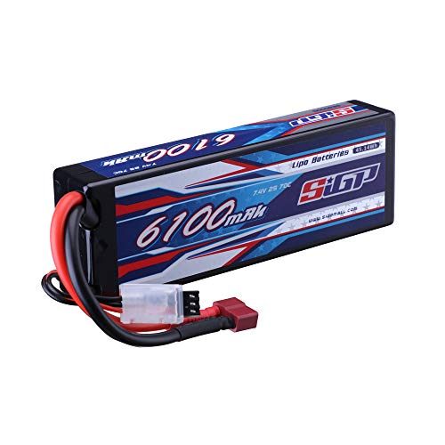SIGP 2S Lipo Battery 6100mAh 7.4V 70C Hard Case with Deans T Plug for RC Truck Car Truggy Buggy Vehice Racing Hobby