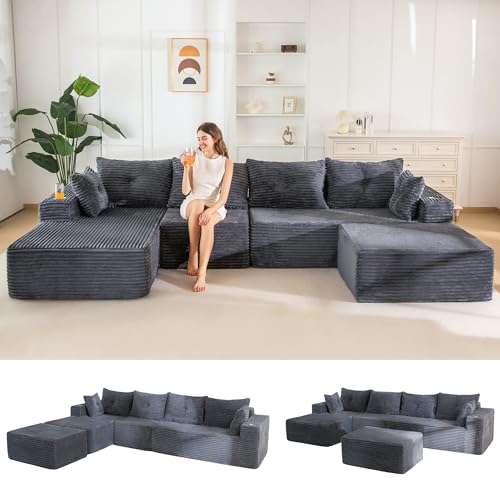 Image of MAXYOYO 132 inch Giant U-Shaped Modular Sectional Couch, Modern Boneless Couch for Living Room, Sofa in A Box, Oversized Sofa with Deep Seat, No Assembly Required, Dark Grey