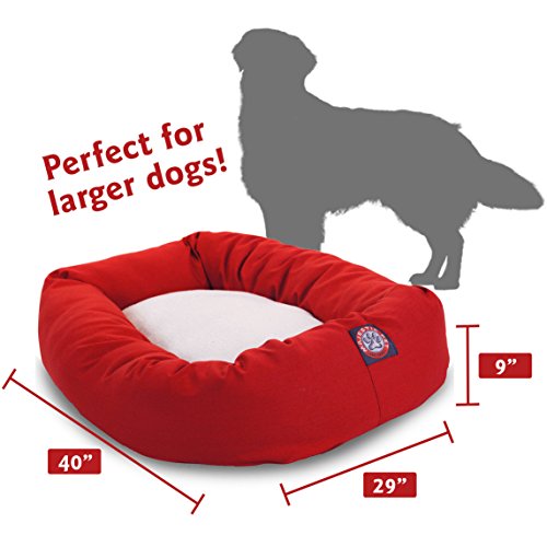 Image of 40 inch Red & Sherpa Bagel Dog Bed By Majestic Pet Products