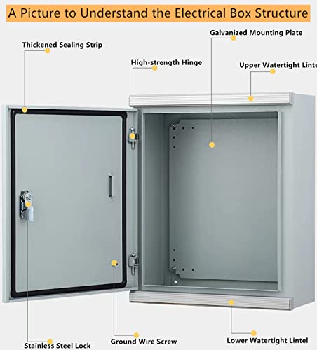 Cold Rolled Steel Electrical Box 20'' X 16'' X 8'' Outdoor/Indoor 1Mm/0.04″ Thick Cold Rolled Aluminum Alloy Eyebrow Electrical Enclosure Box 20" H X 16" W X 8" D With Mounting Plate Ip66 Weatherproof #TOP2