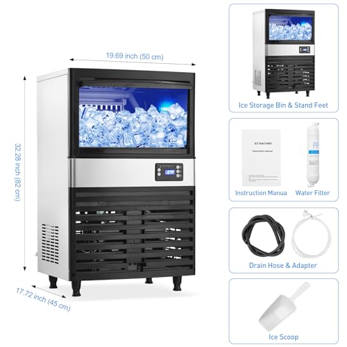 Máquina comercial para hacer hielo 150 libras 24h acero inoxidable con depósito 27 libras miniatura 3