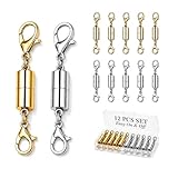 12 Pack Magnetic Necklace Clasps and Closures. Necklace Jewelry Extender with Strong Magnet. Magnetic Necklace Clasp for Jewelry Necklace Bracelet Making. Gold and Silver Plating (Regular)