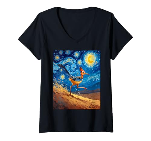 Mujer Roadrunner de Van Gogh Roadrunner Speedy Bird Animal Lovers Camiseta Cuello V