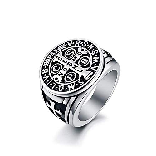 Anillo de exorcismo de San Benito, anillo de cruz cristiana, estilo cristiano, anillo de plata de acero inoxidable, Z+5, Metal