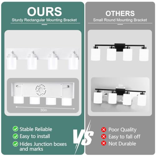 Image of IZORRO Bathroom Light Fixture White, White Glass Shade 30-Inch 4-Light | Bathroom Light Fixtures Over Mirror, Modern Farmhouse Vanity Lights, Rustic Restroom Lighting Fixtures