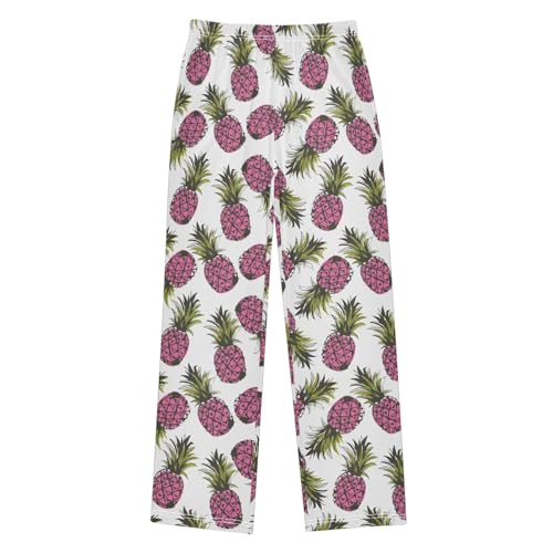 ZZXXB Pink Pineapple Boys Long Pants Soft Trousers Elastic Waist Kids Lounge Bottoms with Pockets S-XL